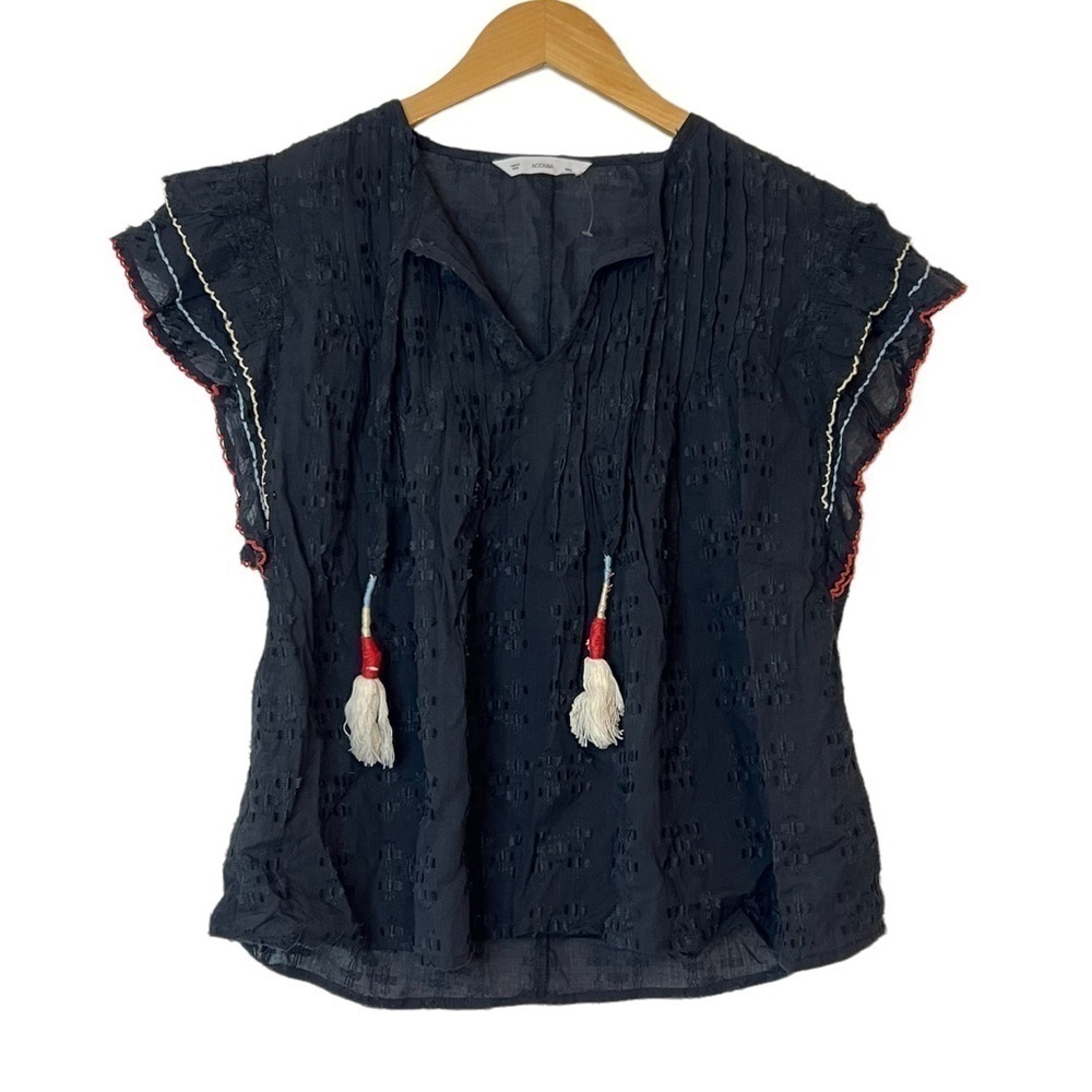 ACOS&A Ruffle Sleeve Tassel Front Top Small